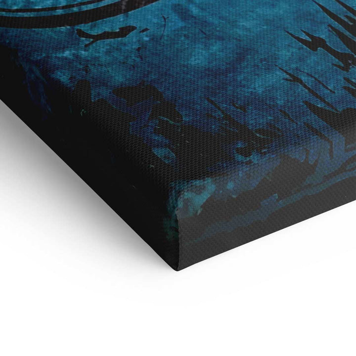 Detailansicht Leinwanddruck Wandbild mit abstraktem blauen Kunstmotiv