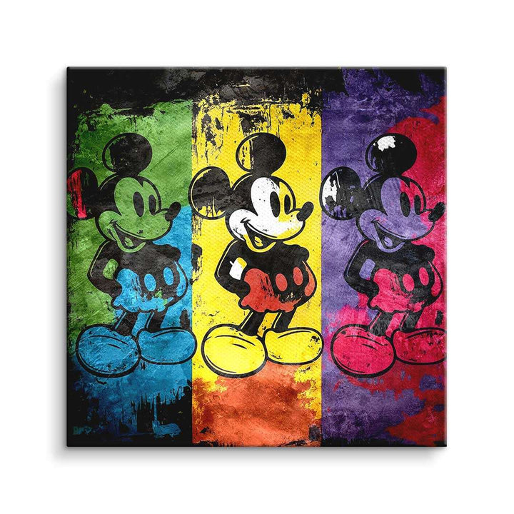 Pop Art Leinwandbild mit dreifacher Comic-Figur in bunten Farben, moderner Wanddeko
