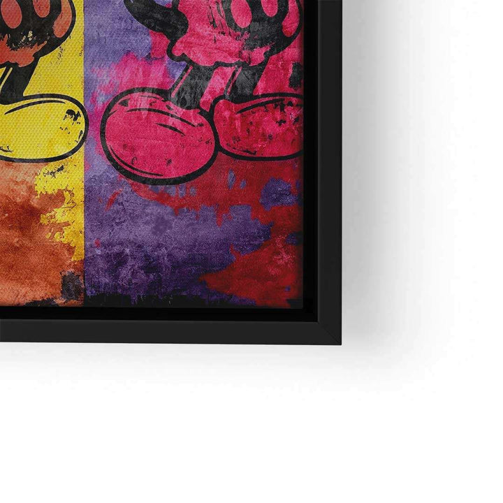 Modernes Wandbild im Pop Art Stil mit Comic-Figur, bunte Farben, schwarzer Rahmen