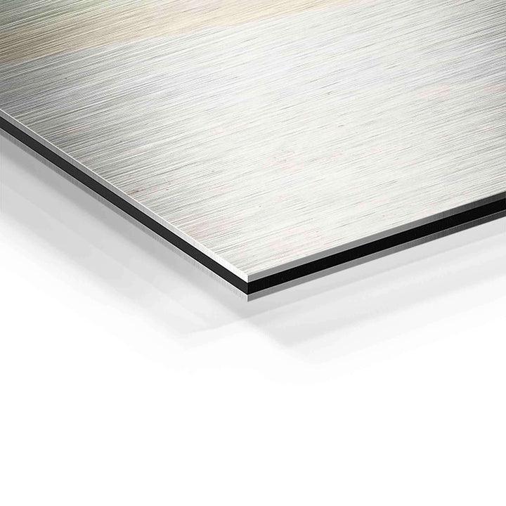 Detailansicht Wandbild auf gebürstetem Aluminium, moderne Kunst für Wohnzimmer