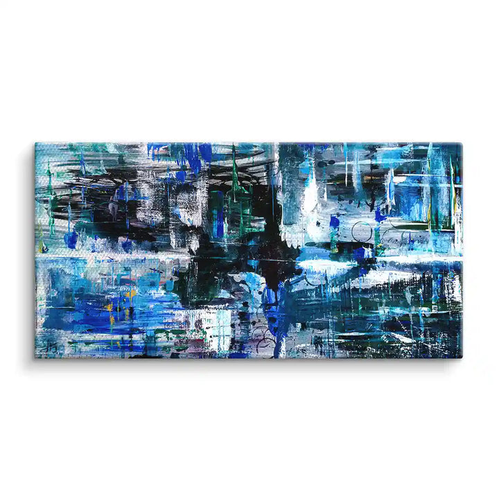 Abstraktes Wandbild mit blauer unendlicher Spiegelung auf Leinwand, moderne Kunst