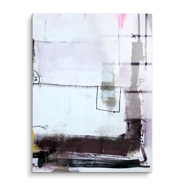 Abstraktes Wandbild auf Acrylglas mit weißen, braunen und rosa Farbflächen, moderne Kunst