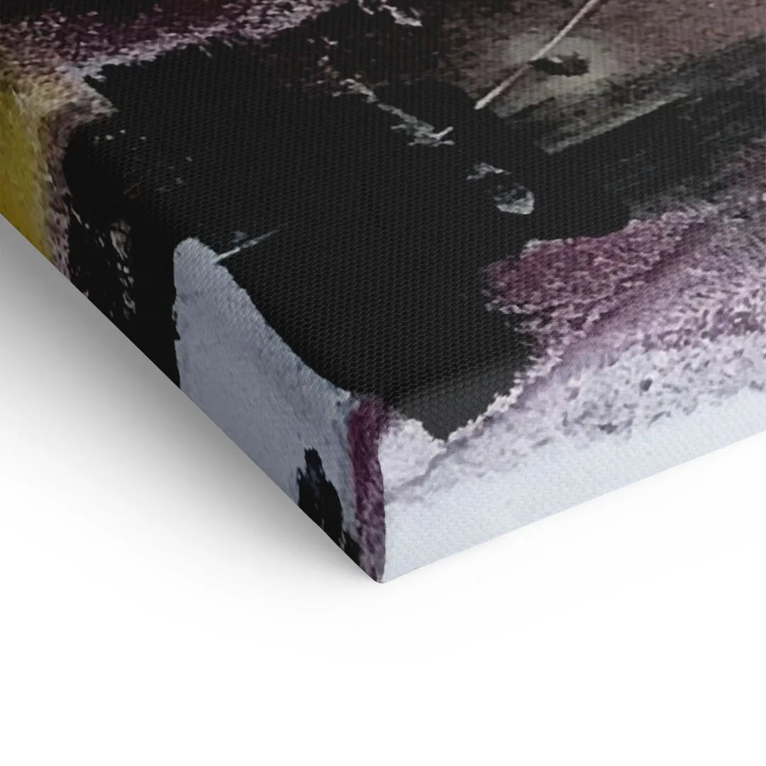 Detailaufnahme einer modernen Leinwand mit abstrakten Farben, Textur sichtbar