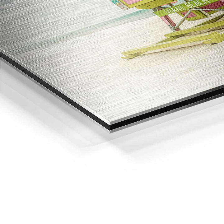 Detailansicht Wandbild auf Aluminium mit Vintage Miami Beach Motiv, gebürstete Oberfläche