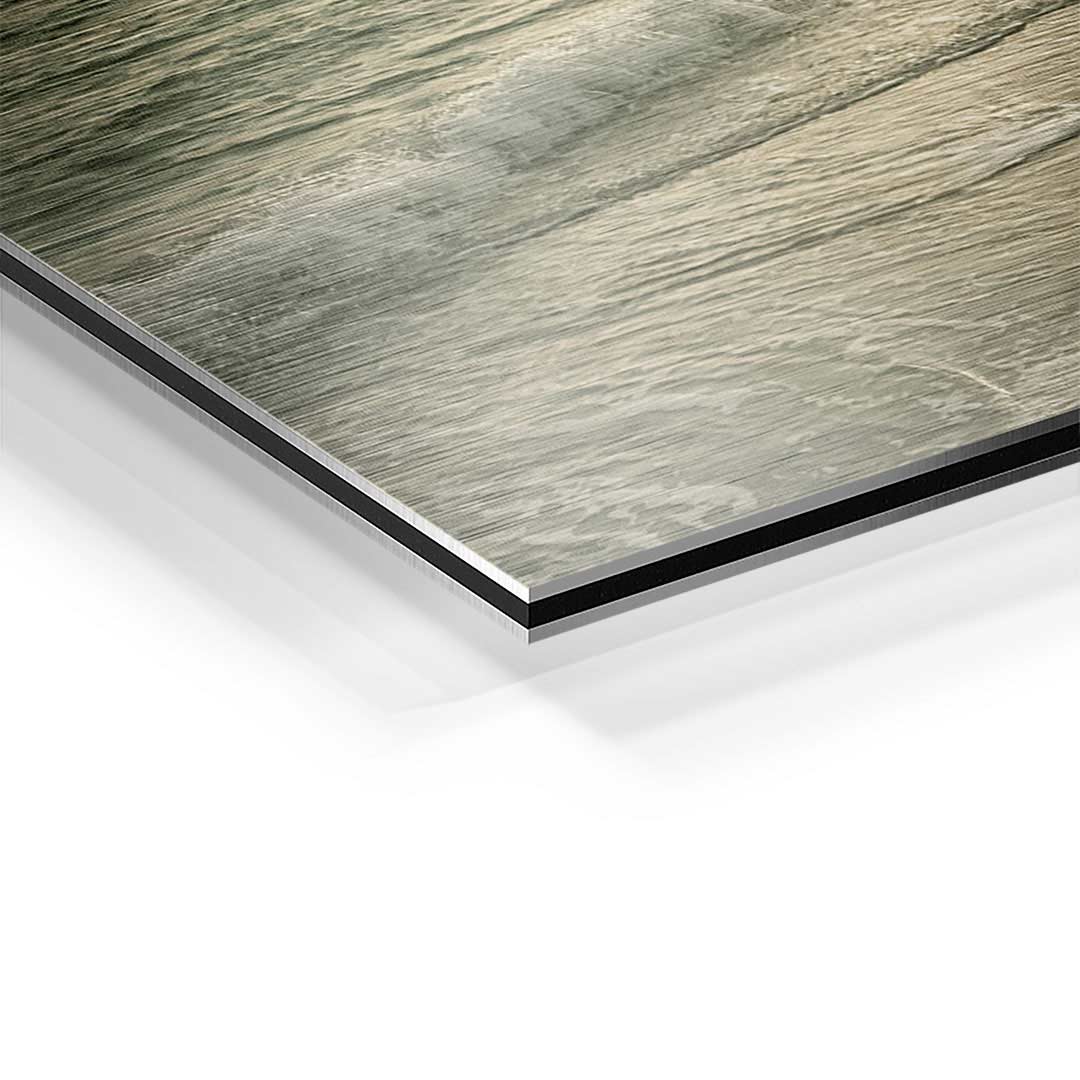 Detailansicht Wandbild auf Aluminium mit gebürsteter Oberfläche, feine Struktur sichtbar