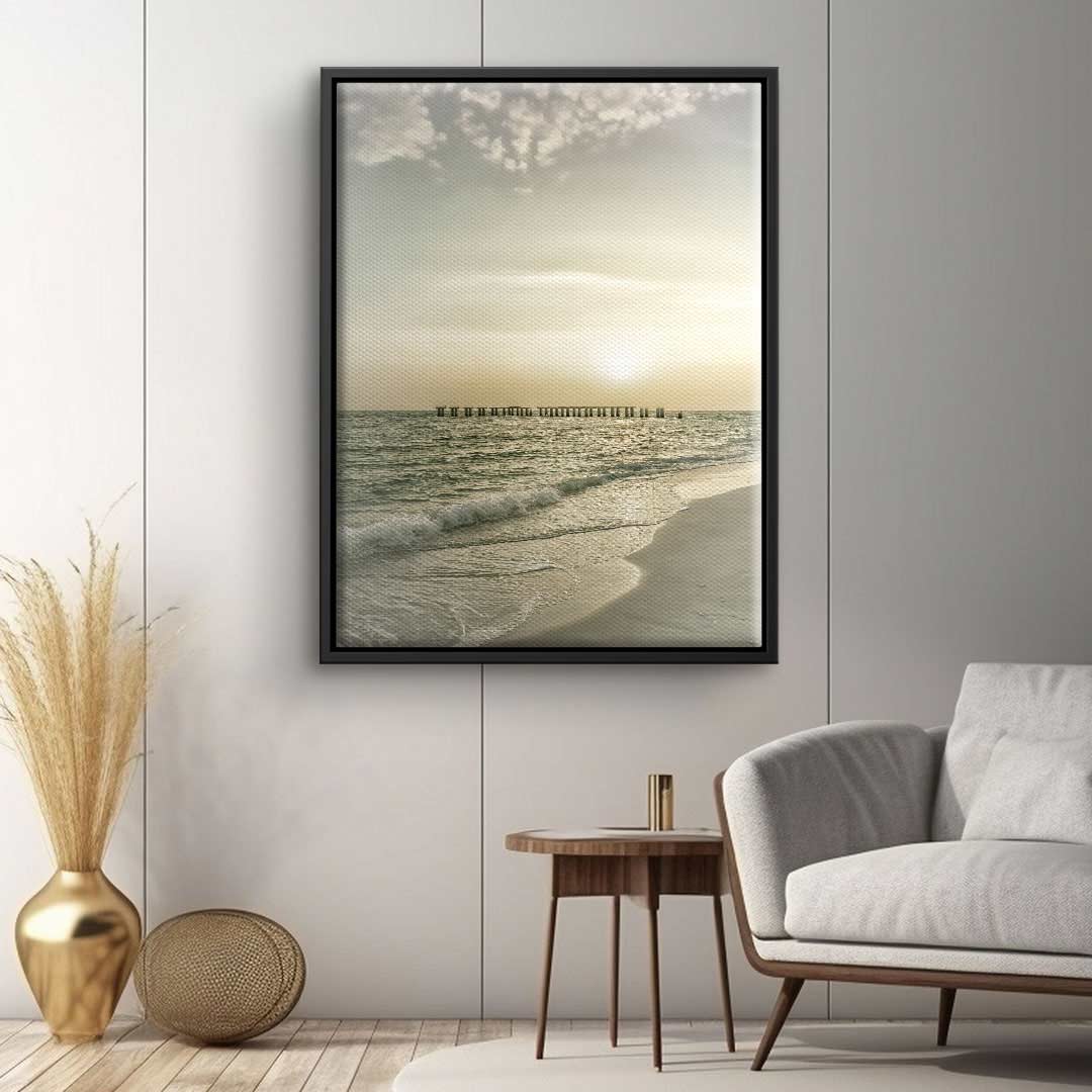 Wandbild Vintage Sonnenuntergang am Meer, sanfte Wellen, Strand, Wohnzimmer Dekoration