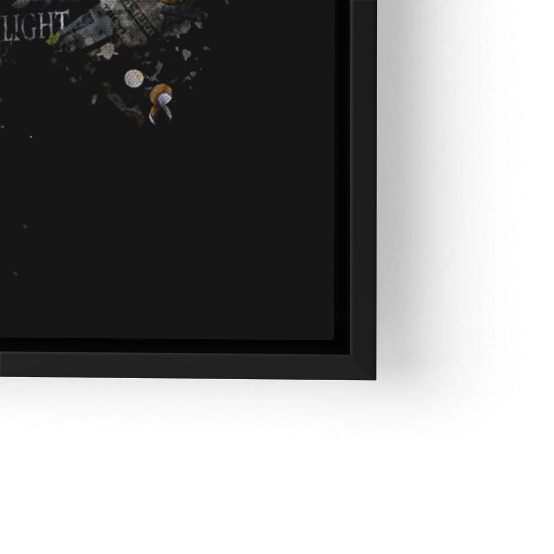 Modernes Wandbild mit urbaner Skyline, Schwarz-Weiß-Kontrast, in schwarzem Rahmen