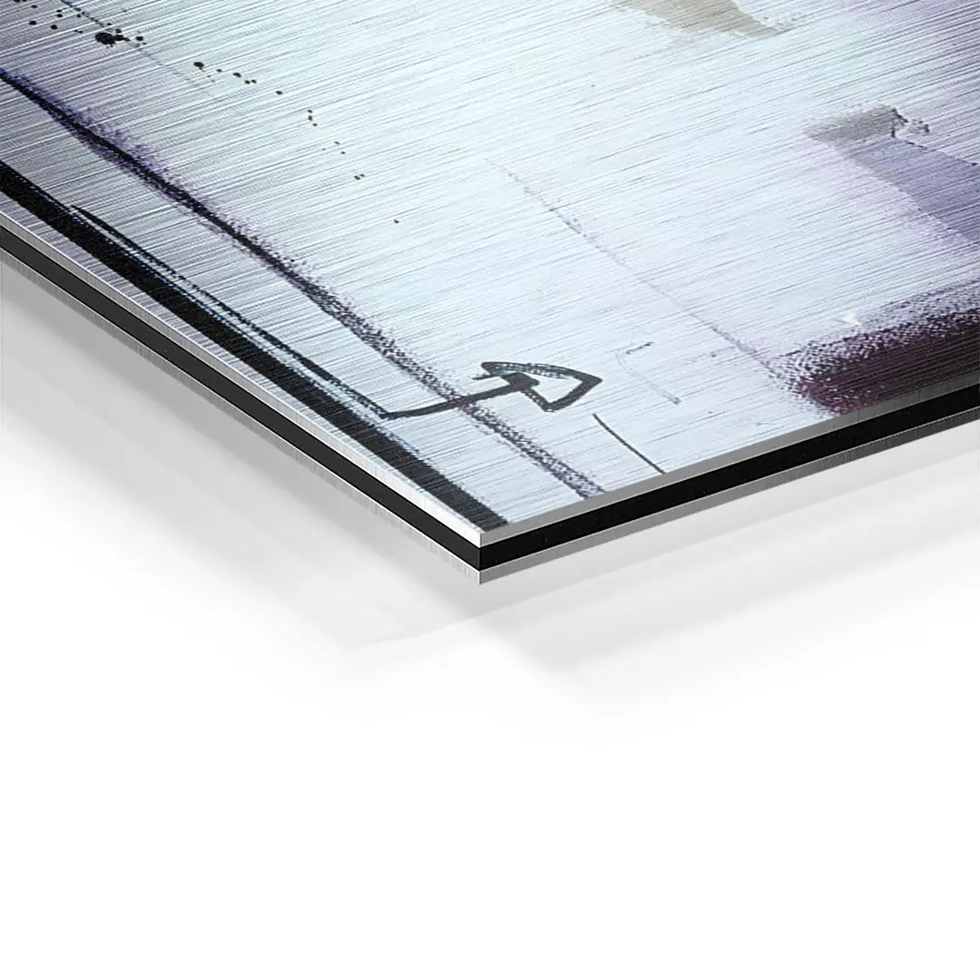 Detailaufnahme modernes Wandbild auf Aluminium, abstrakte Kunst, gebürstete Oberfläche