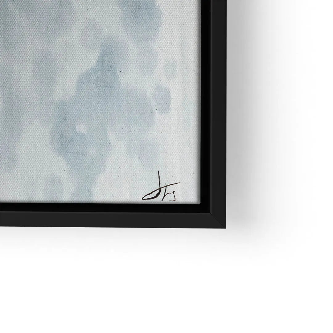 Detailansicht modernes Watercolor Wandbild mit schwarzem Rahmen, abstrakte Wasser-Optik
