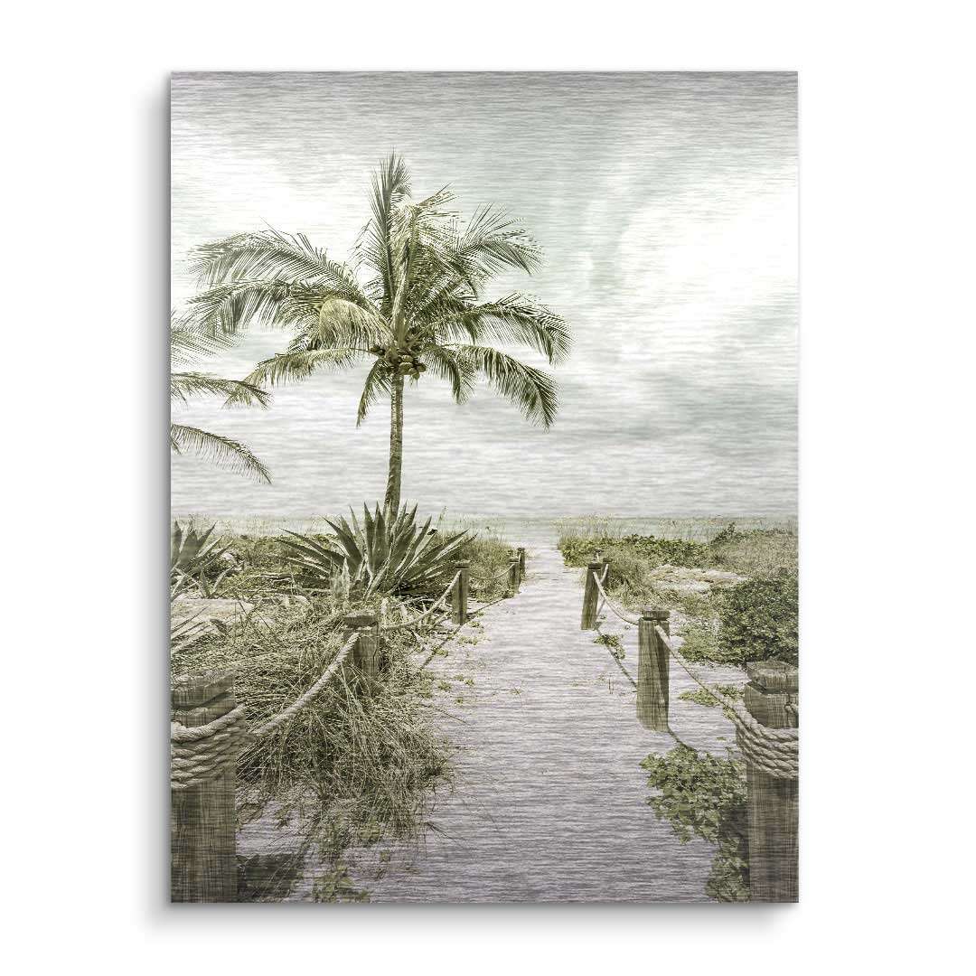 Wandbild Strandweg mit Palmen, Vintage-Look, Weg zum Meer, Natur Kunstmotiv