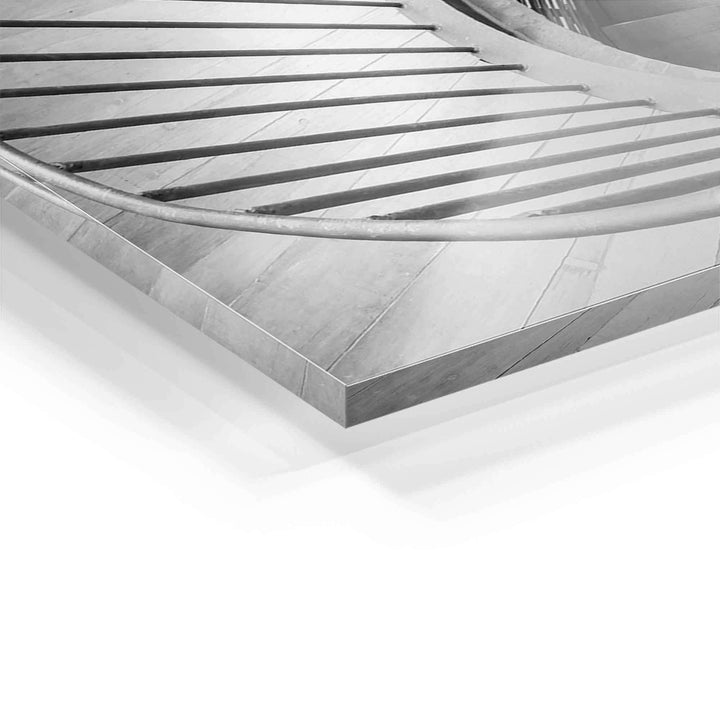 Detailaufnahme Wandbild mit abstrakter Wendeltreppe auf Acrylglas, modern, kunstvoll