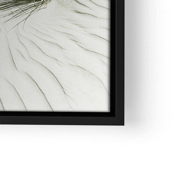 Nahaufnahme Wandbild White Sands in Schwarzrahmen, feine sandige Strukturen, moderne Kunst