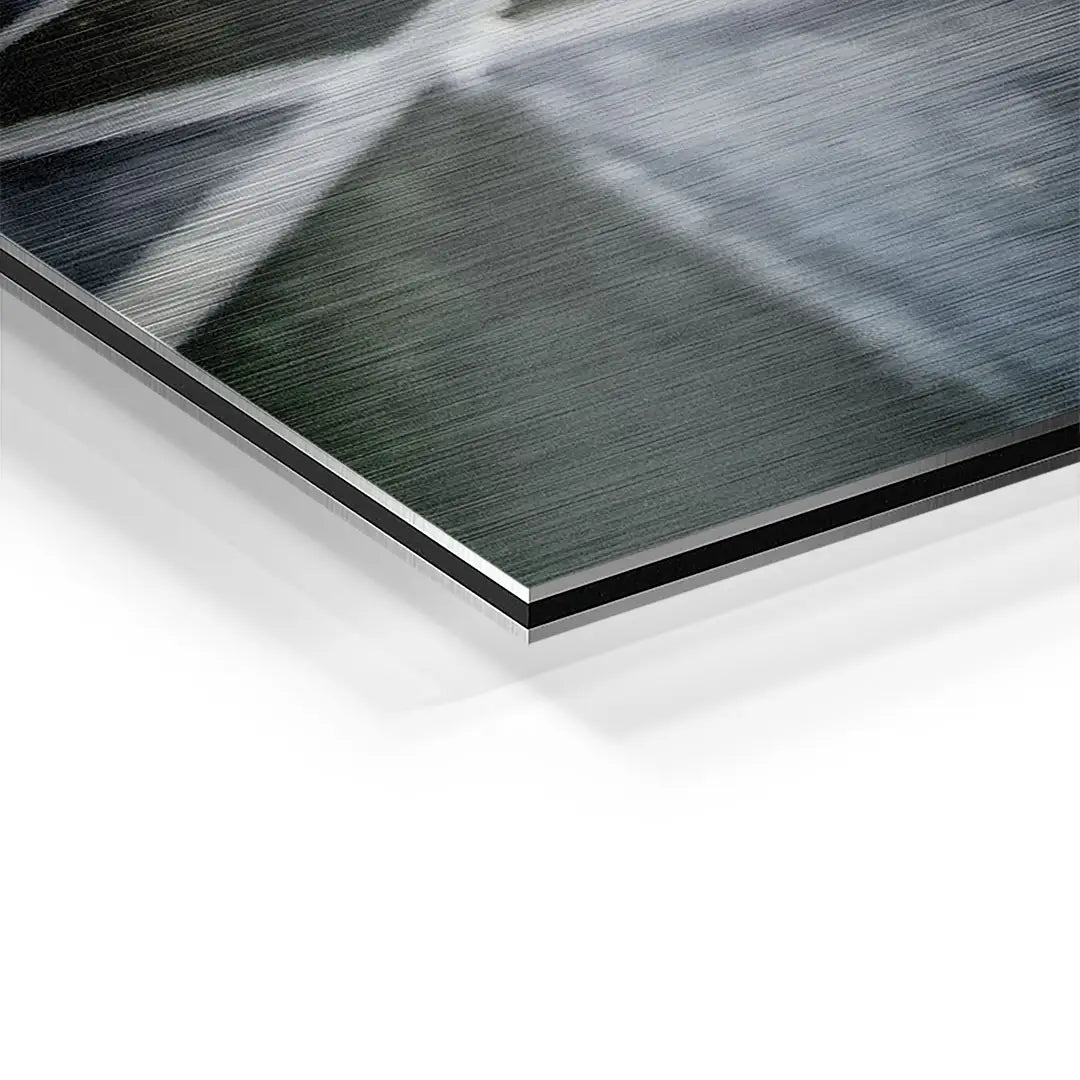 Detailansicht Wandbild auf Aluminium mit gebürsteter Oberfläche, moderne Kunst