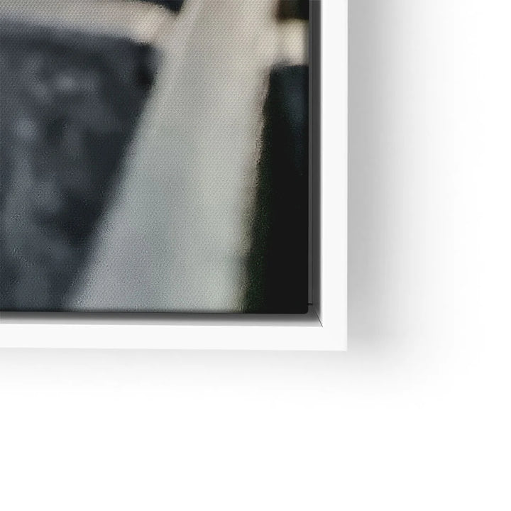 Detailansicht modernes Wandbild auf Leinwand mit weißem Rahmen, abstraktes Motiv