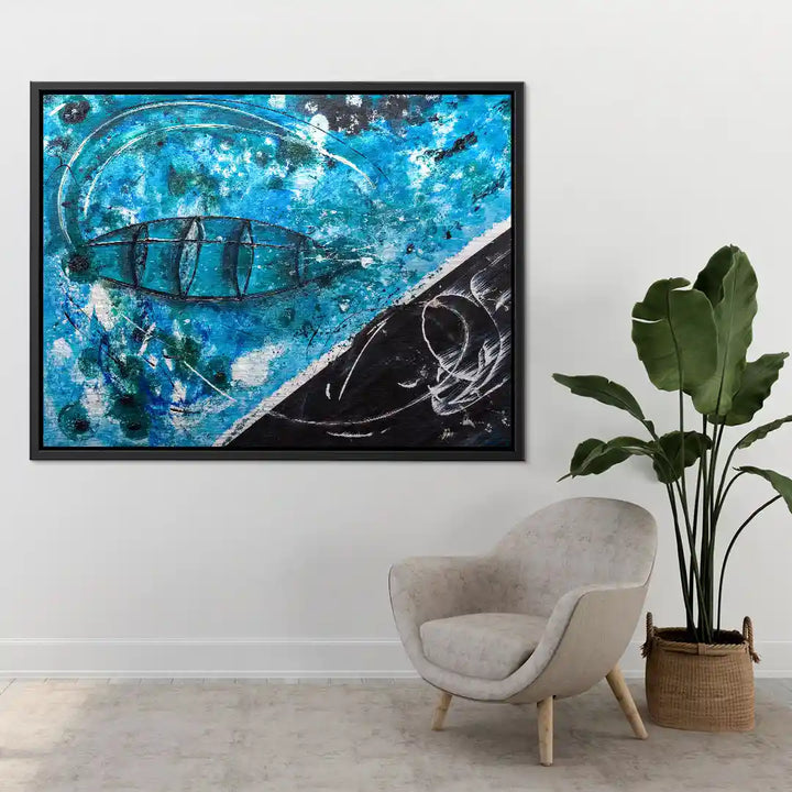 Abstraktes Wandbild mit Zeppelin-Motiv in Blau und Schwarz, modernes Wohnzimmer-Dekor