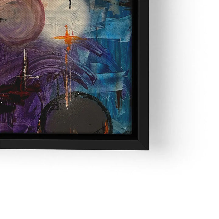 Abstraktes Wandbild mit bunten Farben, Kreisen und Pinselstrichen im modernen Stil