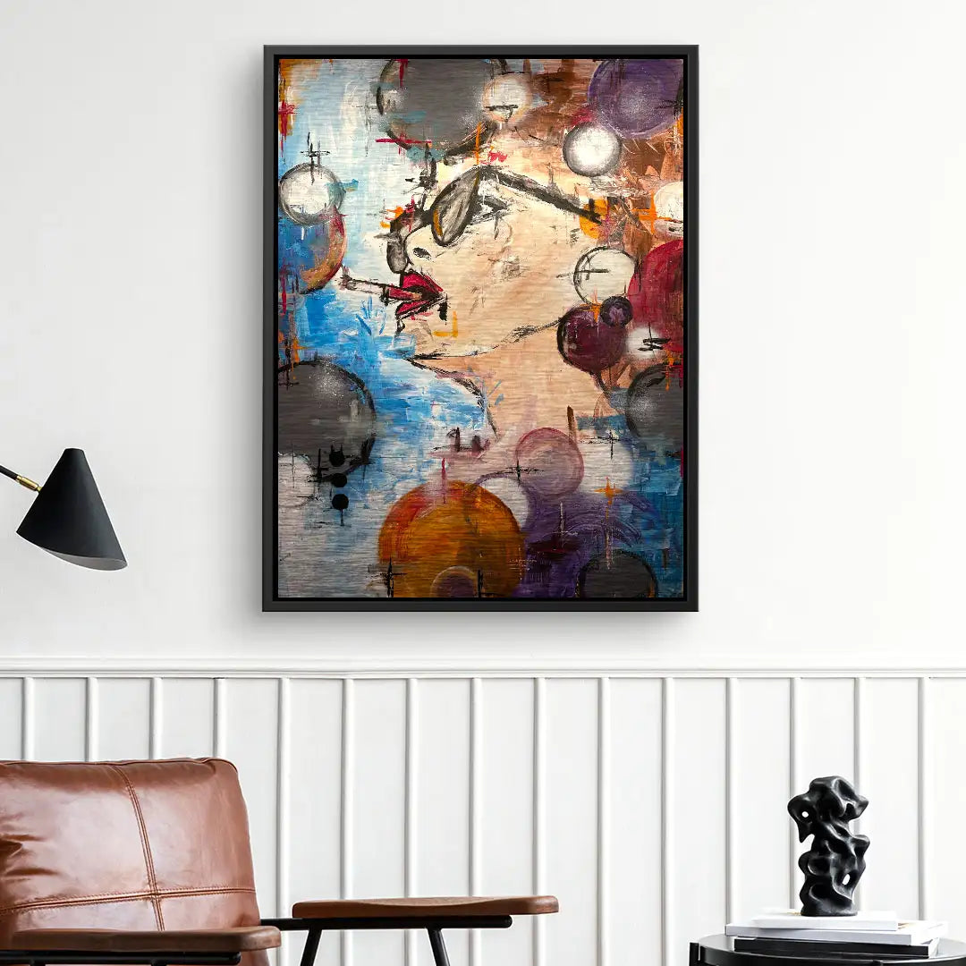Modernes Wandbild Frau mit Zigarette im abstrakten Pop Art Stil, bunte Wohnzimmer-Dekoration