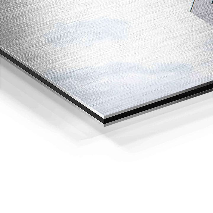 Detailansicht einer gebürsteten Aluminium Wandbildplatte mit moderner Oberfläche