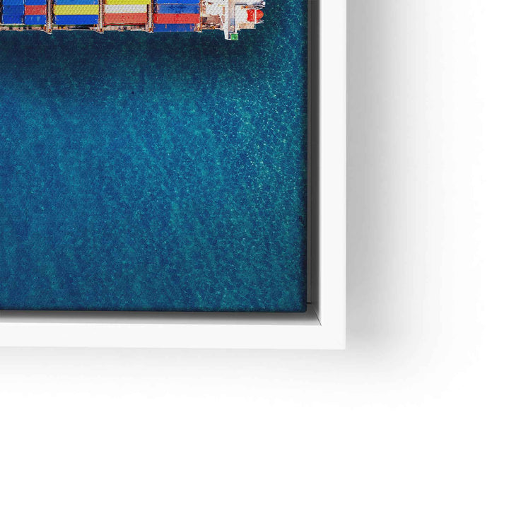 XXL Wandbild mit Containerschiff auf blauem Meer, moderne maritime Kunst