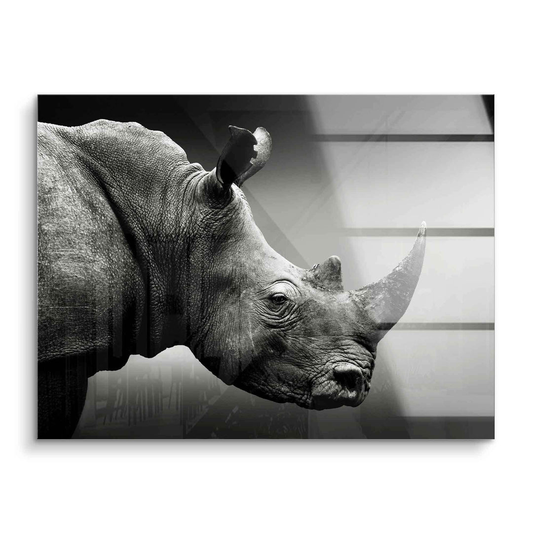 Schwarzes Weiß Acryl Wandbild mit Nashorn Porträt, modernes Tiermotiv