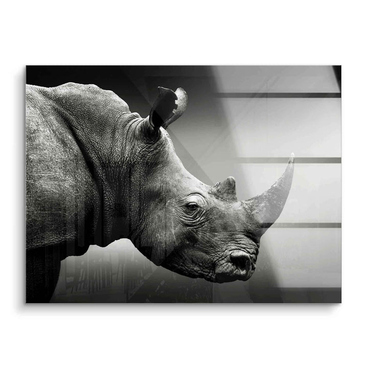 Schwarzes Weiß Acryl Wandbild mit Nashorn Porträt, modernes Tiermotiv