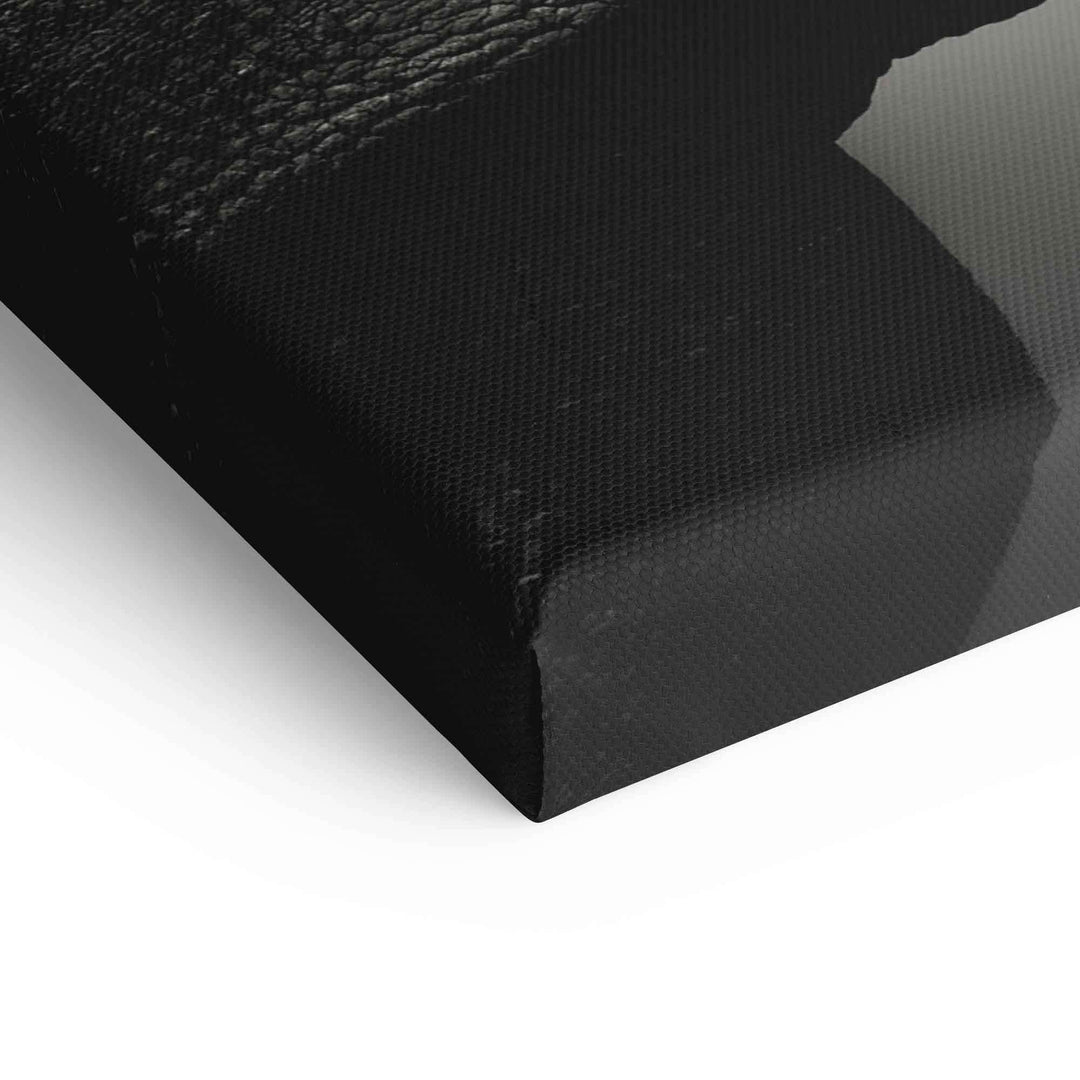 Nahaufnahme schwarze Leinwand, Textur und Details eines abstrakten XXL-Wandbilds sichtbar