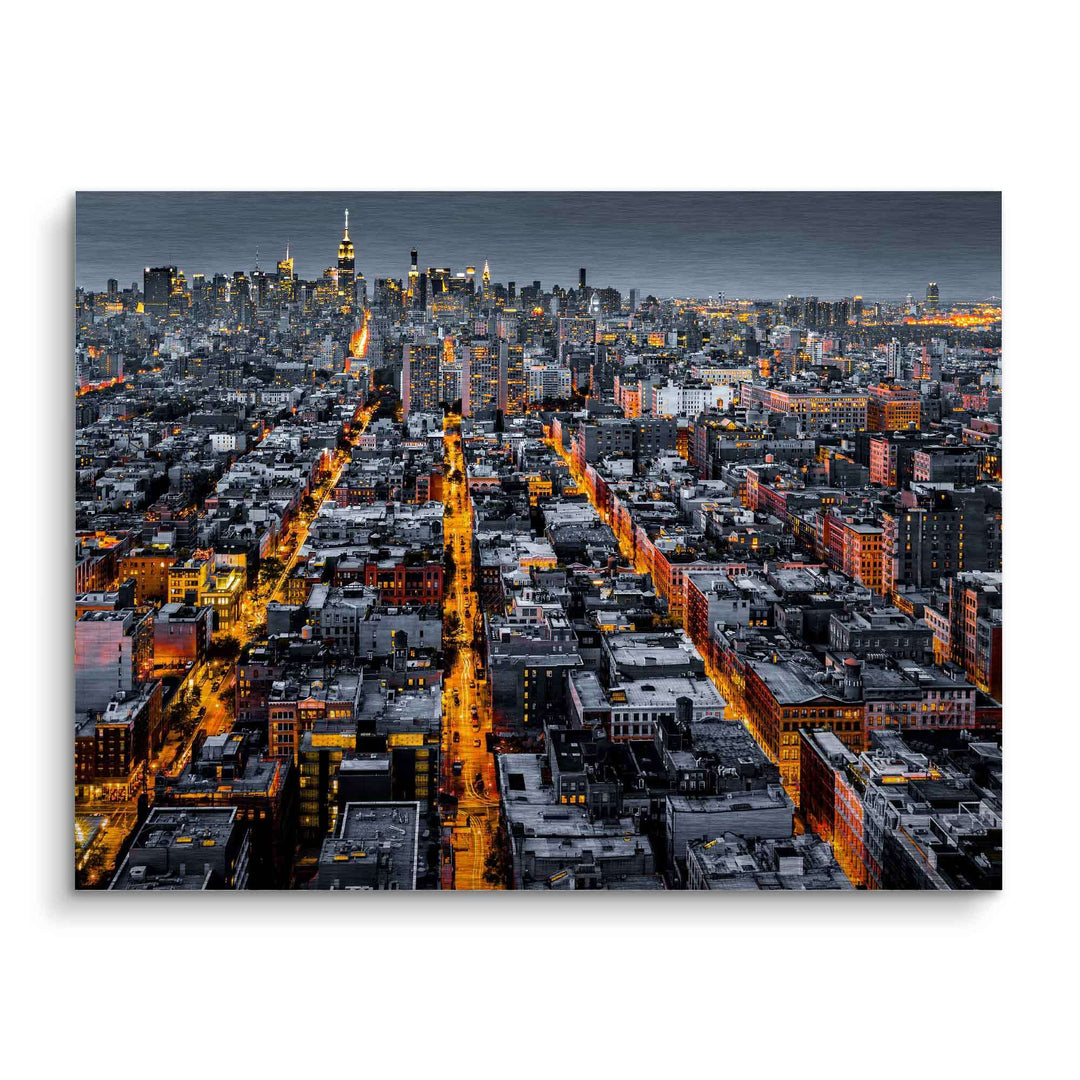 XXL Wandbild New York Skyline bei Nacht mit beleuchteten Straßen in moderner Kunstoptik