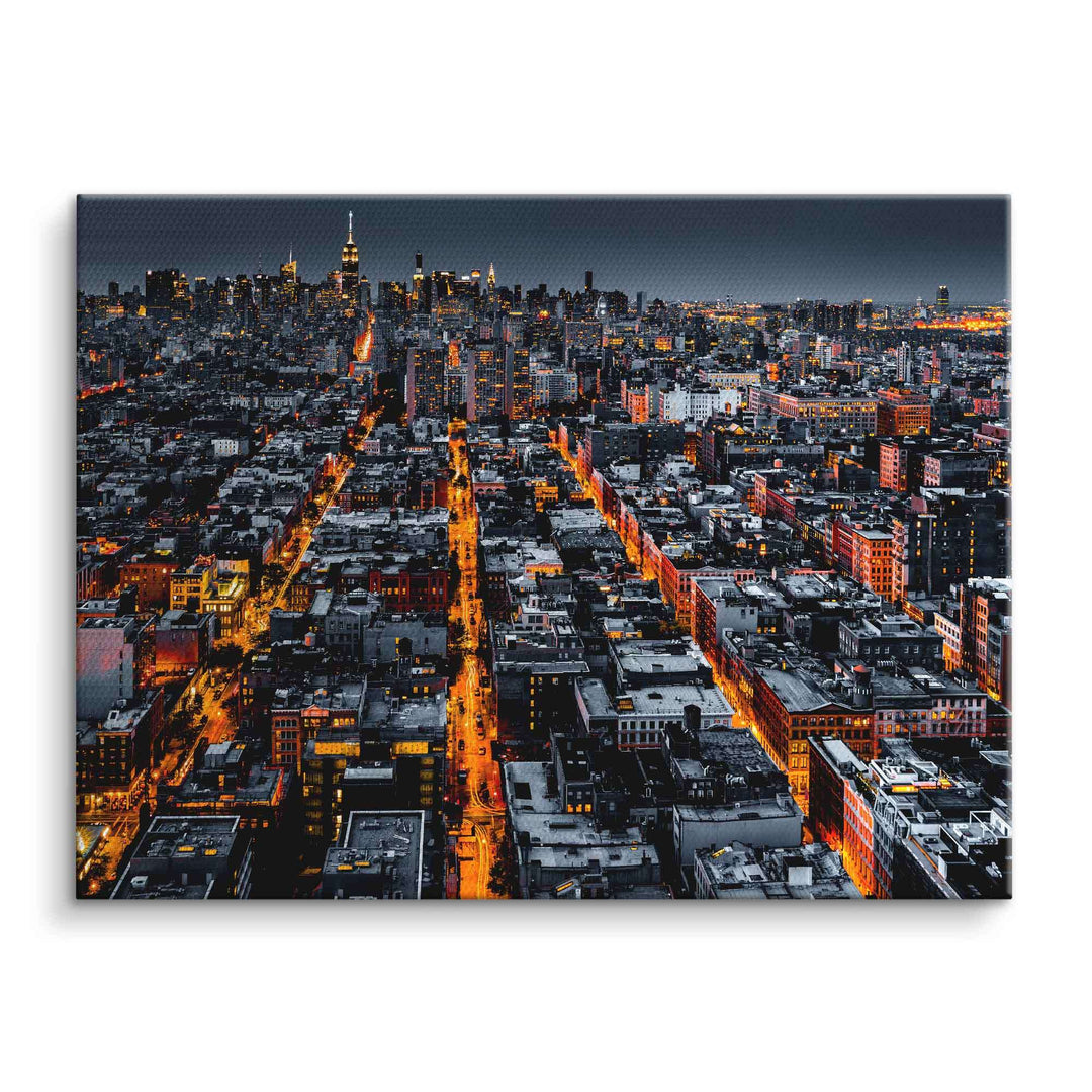 Leinwandbild New York Skyline bei Nacht mit leuchtenden Straßen und Hochhäusern