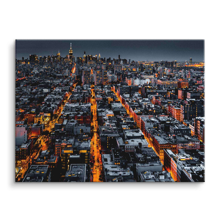 Leinwandbild New York Skyline bei Nacht mit leuchtenden Straßen und Hochhäusern