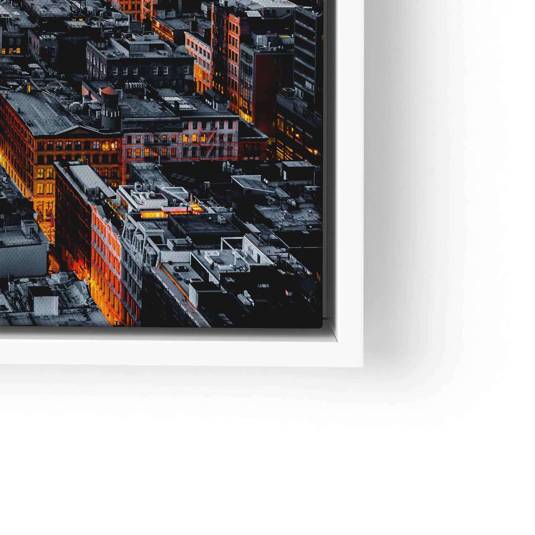 XXL Wandbild mit beleuchteten New York Gebäuden bei Nacht, modernes Stadtmotiv